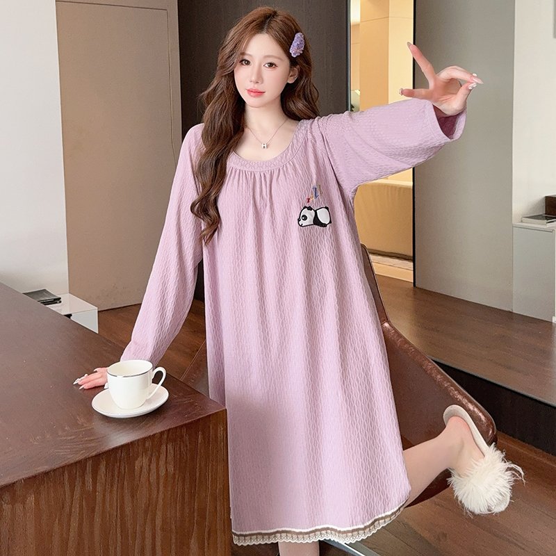 Vapetix M-5XL Lace Printed Nightgown for Women - Spring and Autumn Sweet Princess Style Long-Sleeved Medium-Long