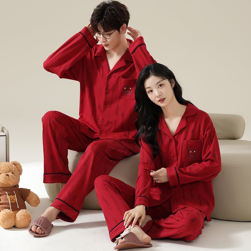 Vapetix M-XXXL Autumn New Cotton-Like Wedding Celebration Crewneck Sweatshirt and Long Pants Pajamas for Men and W – Bild 2