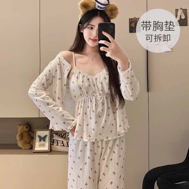 Vapetix M-XXL 【Qiao Mengran】6535 Cotton Nightgown for Women Autumn Long Sleeve with Breast Pad 2025 Fashion Sexy
