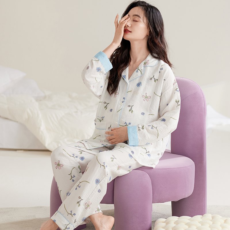 Vapetix M-XXL Women's Cloud Cotton Gauze Cardigan Nightgown for Pregnant Women Spring and Autumn Season Postpartu - 图片 2