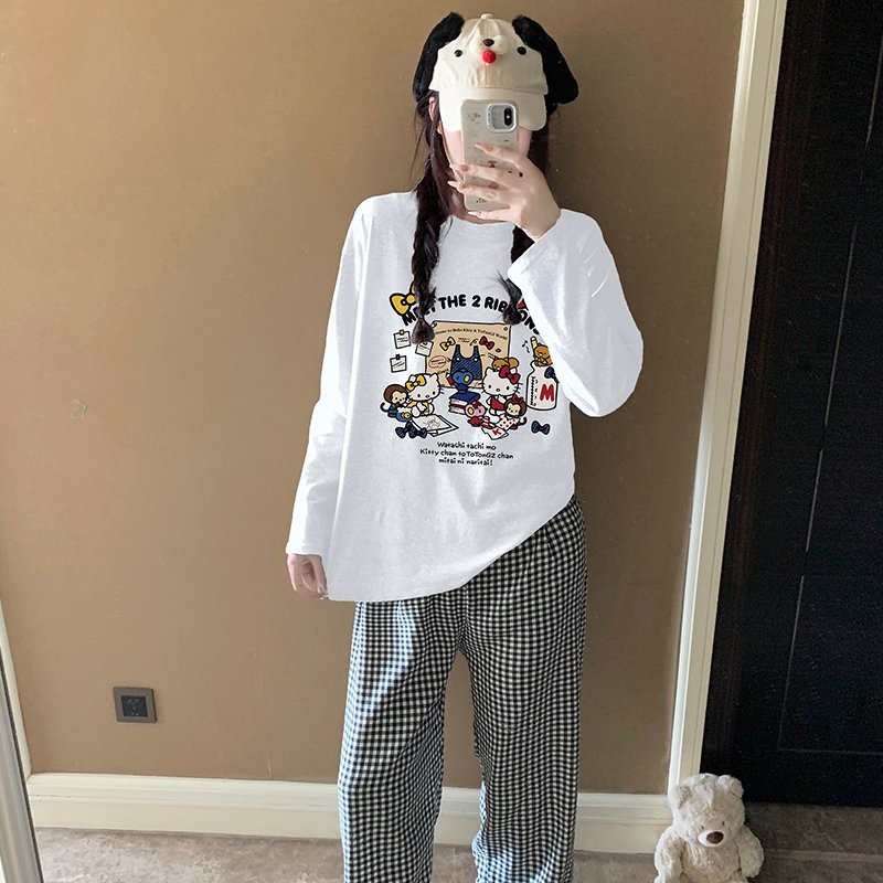 Vapetix M-XXL Orange Heart 【Batch 15】Autumn New Women's Sleepwear Top Pure Cotton Pants Cloud Cotton Cute Cartoon - 图片 3