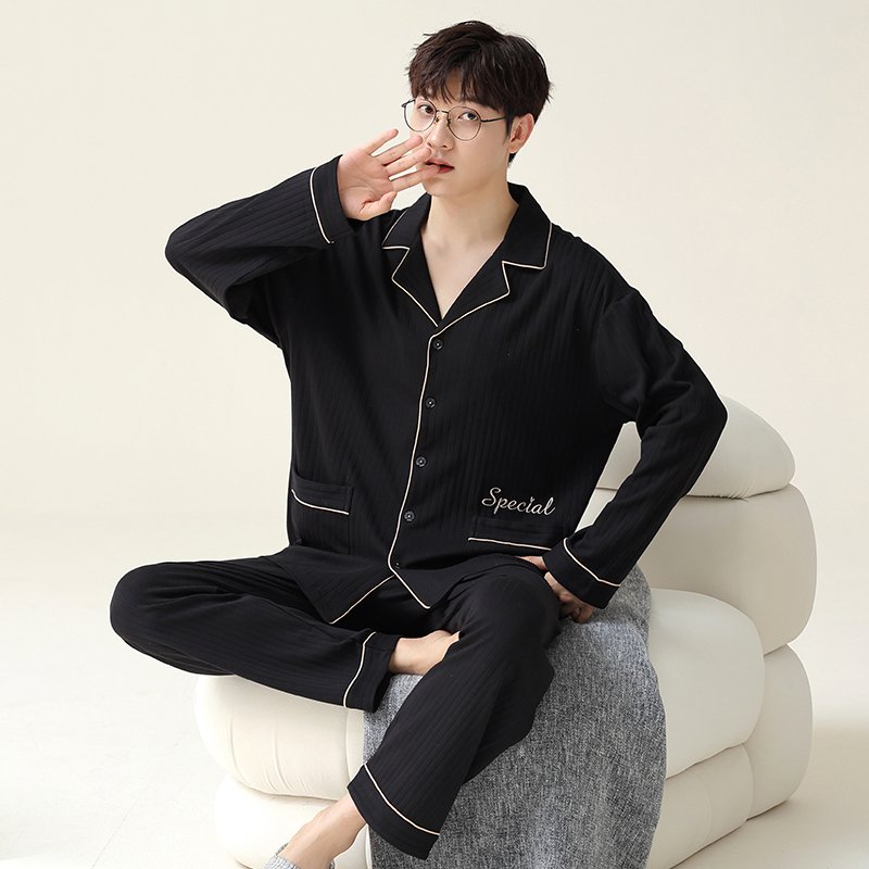 Vapetix L-4XL Autumn New Cotton-Like Men's Wide Stripe Stand Collar Open-Front Sweater Long-Sleeve Long Pants Paj