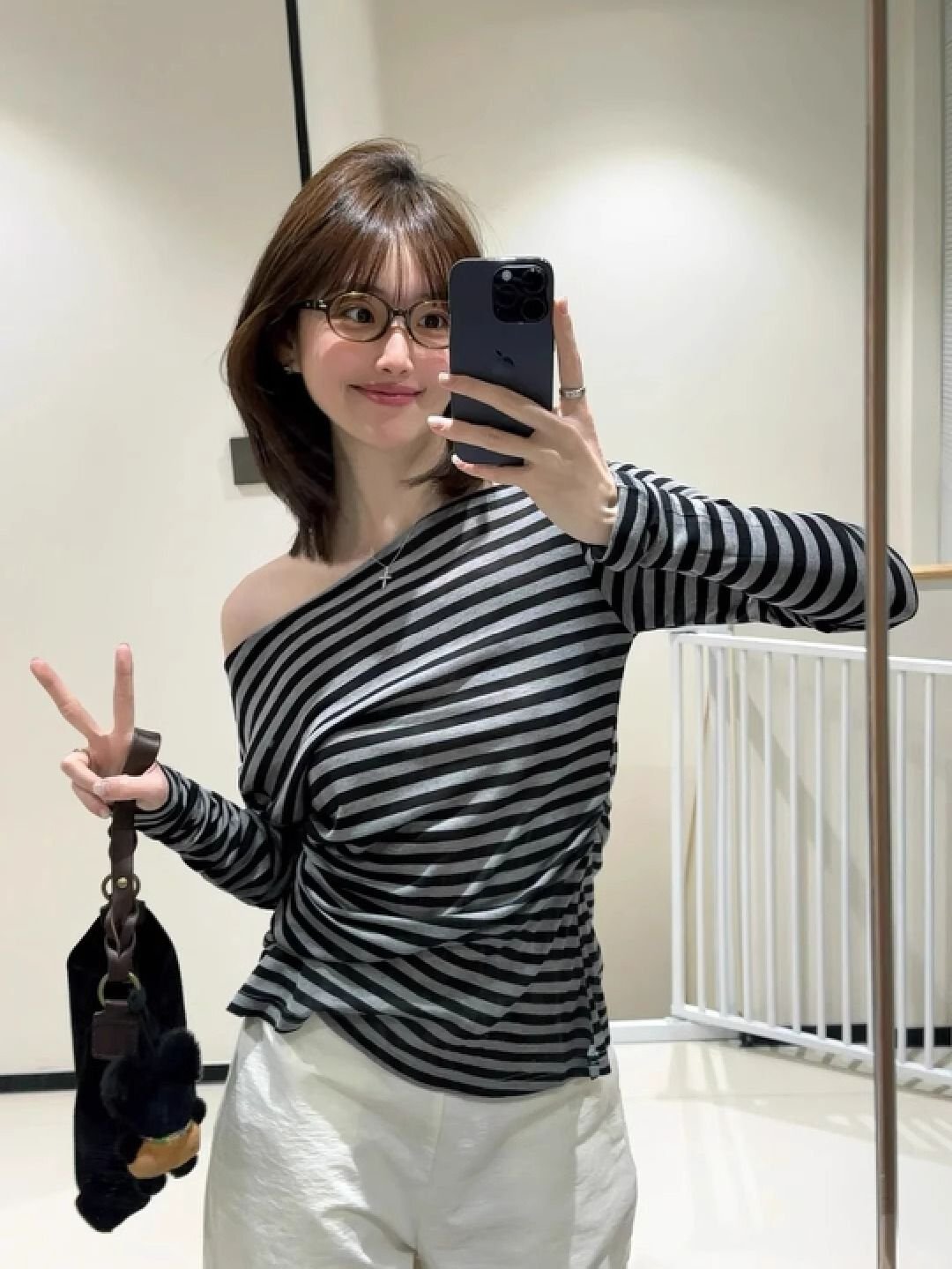 Vapetix S-XL Original Color-Woven Striped Off-the-Shoulder Long-Sleeve T-Shirt for Women, Korean Style Design, O – Bild 4