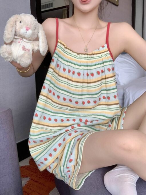 Vapetix M-XXL  Official image Cloud cotton with bra cups Ins-style summer new strawberry striped tank shorts sweet – Bild 3