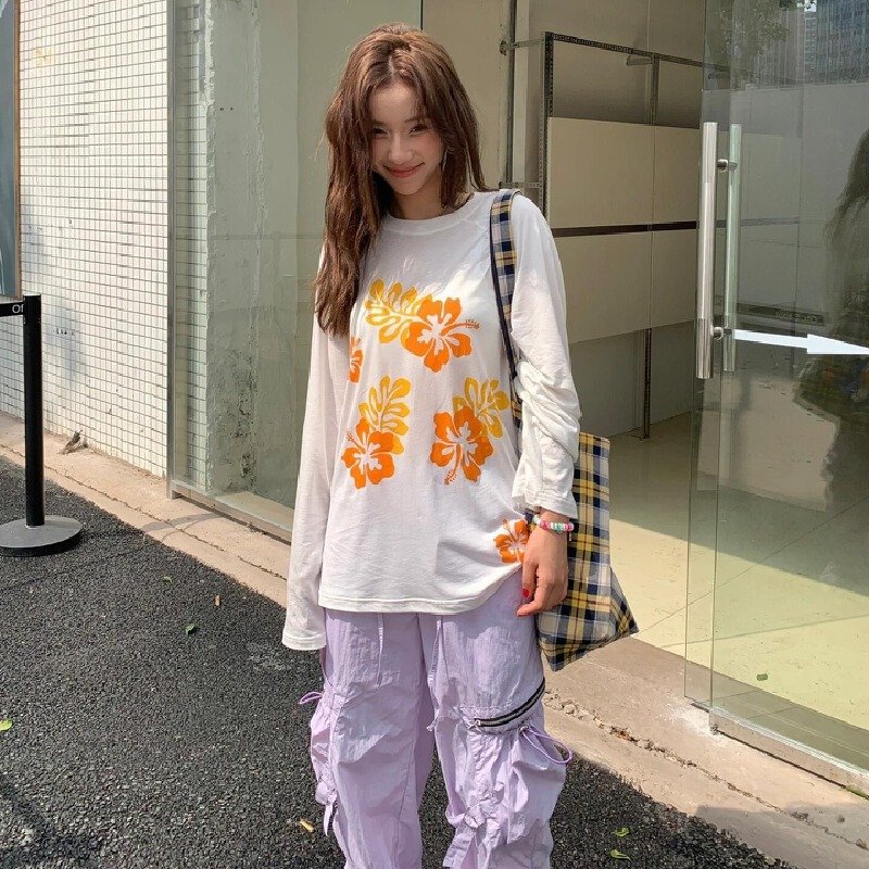 Vapetix S-XL Original Tencel Fabric American Retro Loose Long-Sleeve White Women's T-Shirt 2025 New Design Focus – Bild 3