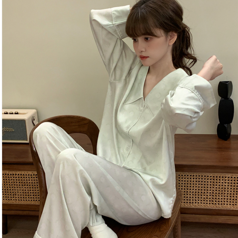 Vapetix M-XL Pajama set for girls, autumn high-end sense, snow silk French light luxury brocade silk long-sleeve – Bild 3