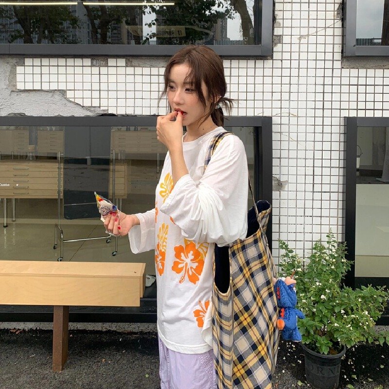 Vapetix S-XL Original Tencel Fabric American Retro Loose Long-Sleeve White Women's T-Shirt 2025 New Design Focus – Bild 4