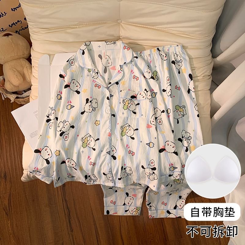 Vapetix M-XXL Ladies' Autumn New Sleepwear Set with Bra Cup Knitted Cloud Cotton Cardigan Sweet Long Sleeve Home – Bild 5