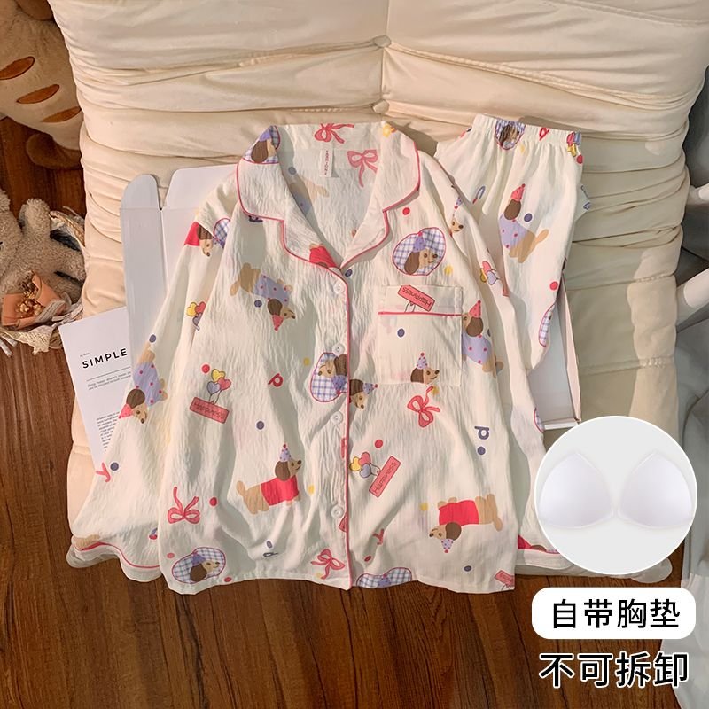 Vapetix M-XXL Women's Autumn New Sleepwear Set with Padded Bust Cardigan Knit Cloud Cotton Sweet Long Sleeve Home – Bild 2