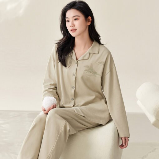 Vapetix M-XXL  New Autumn 5050 Modal Women's Collarless Open Top Long Sleeve Long Pants Pajama Set for Women Homec – Bild 2