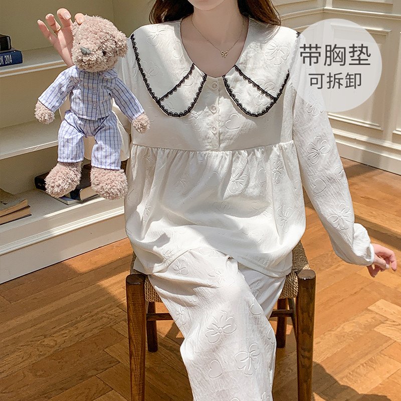 Vapetix M-XXL 【Qiao Mengran】Cloud Cotton Bandeau Bralette Sleepwear Set for Women - Spring and Autumn Sweet Long- – Bild 4