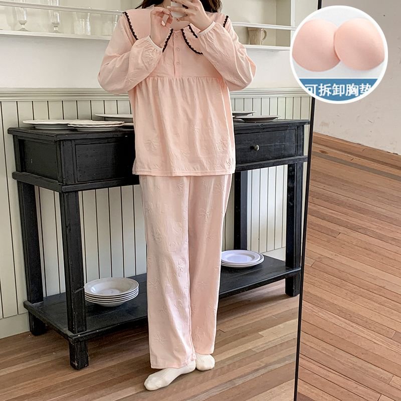 Vapetix M-XXL Women's Fall New Sleepwear Knit Cloud Cotton Band with Padded Chest Sweet Princess Style Long Sleev