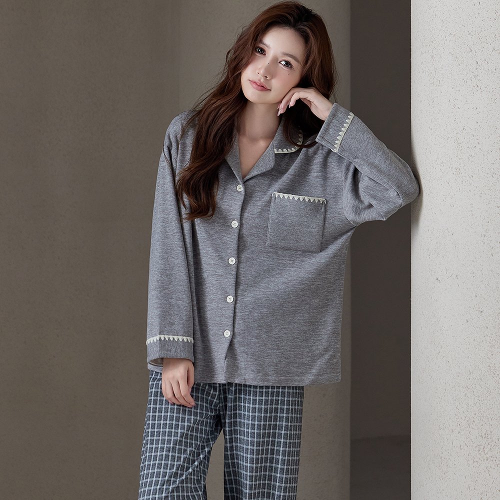Vapetix M-XXL Cashmere Silk Double Lapel Cardigan Long Sleeve Plaid Trousers Autumn and Winter Home Clothes Cute - 图片 5