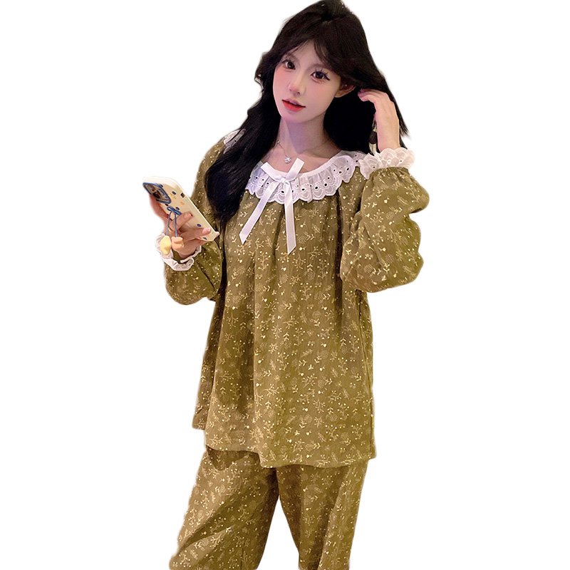 Vapetix M-XXL Women's Fall Long Sleeve Princess Style Pajama Set with Cute Round Neck Ruffle Set - Cloudy Cotton – Bild 3