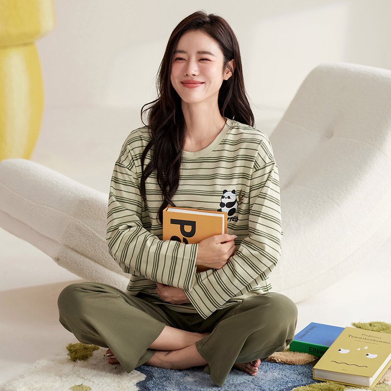 Vapetix M-XXL Autumn New Cotton-Like Women's Crew Neck Pullover Long-Sleeve Long Pants Pajama Set for Women Casua