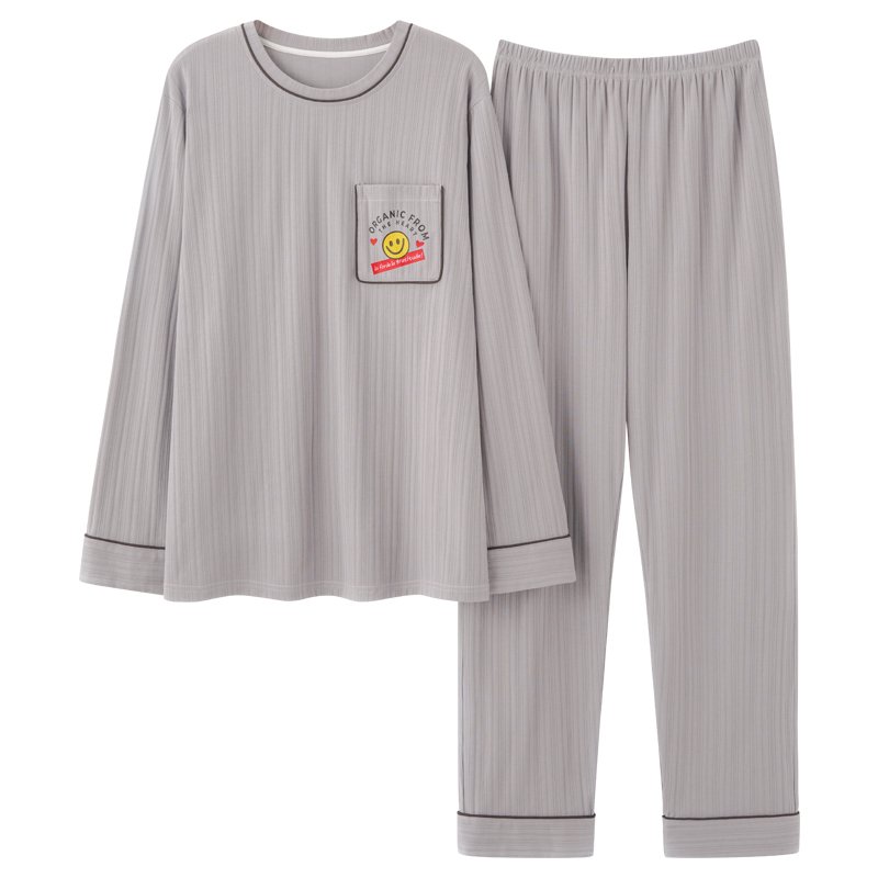 Vapetix L-4XL Autumn New Cotton-Like Men's Drawstring Crew Neck Pullover Long-Sleeve Long Pants Pajama Set for Me - 图片 2