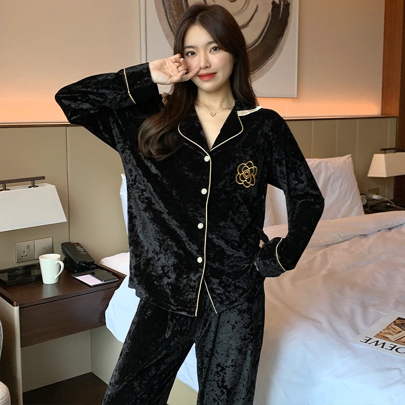 Vapetix M-XXL Jiao Mengran Velvet Pajama Set for Women - Spring and Autumn Version 2025 New Arrival, Influencer S - 图片 2