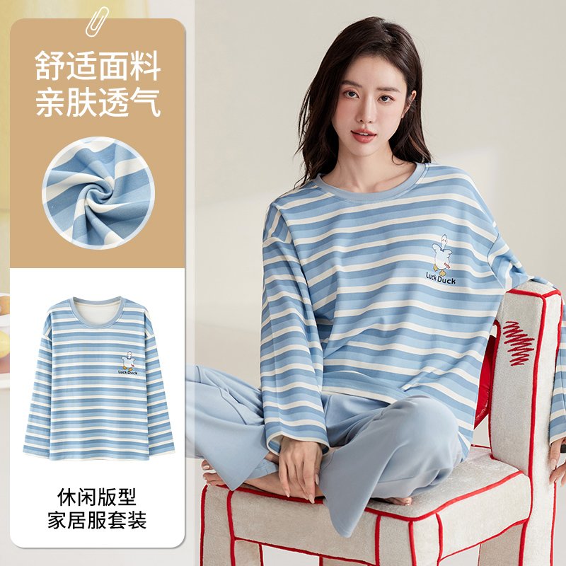 Vapetix M-XXL Autumn New Cotton-Like Women's Crew Neck Sweatshirt and Long Pants Pajama Set for Women Casual Home - 图片 5