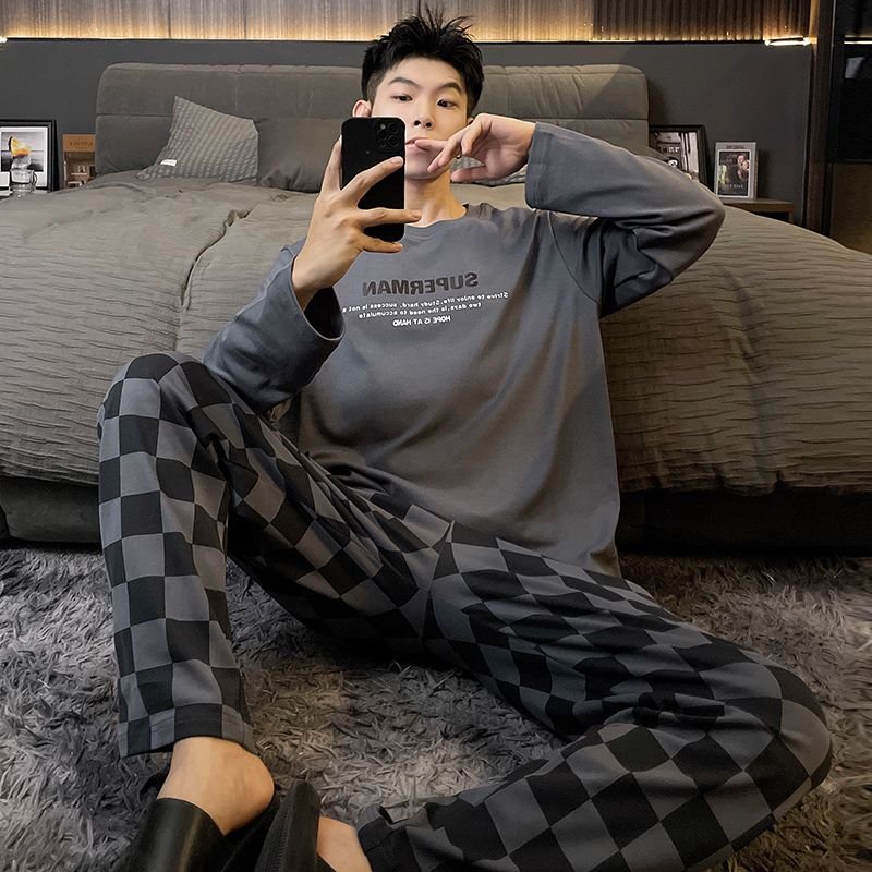 Vapetix L-XXXL Spring and Autumn Winter Men's Two-Pocket Pullover Mock Cotton Crew Neck Long-Sleeve Long Pants Cre – Bild 5