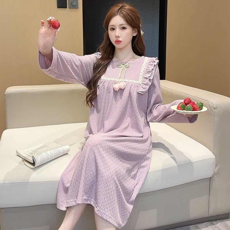 Vapetix M-5XL Lace Pajama Set for Women - Spring and Autumn Sweet Princess Style Long Sleeve Midi Nightgown - Plu – Bild 3