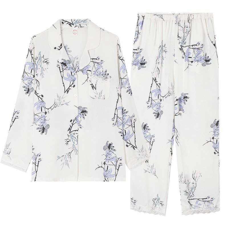 Vapetix 160(M)-175(XXL) Xuan Ke'er 2025 Autumn New High-End Silk Long-Sleeve Long Pants Loose Pajama Set Home Wear M-2XL – Bild 2