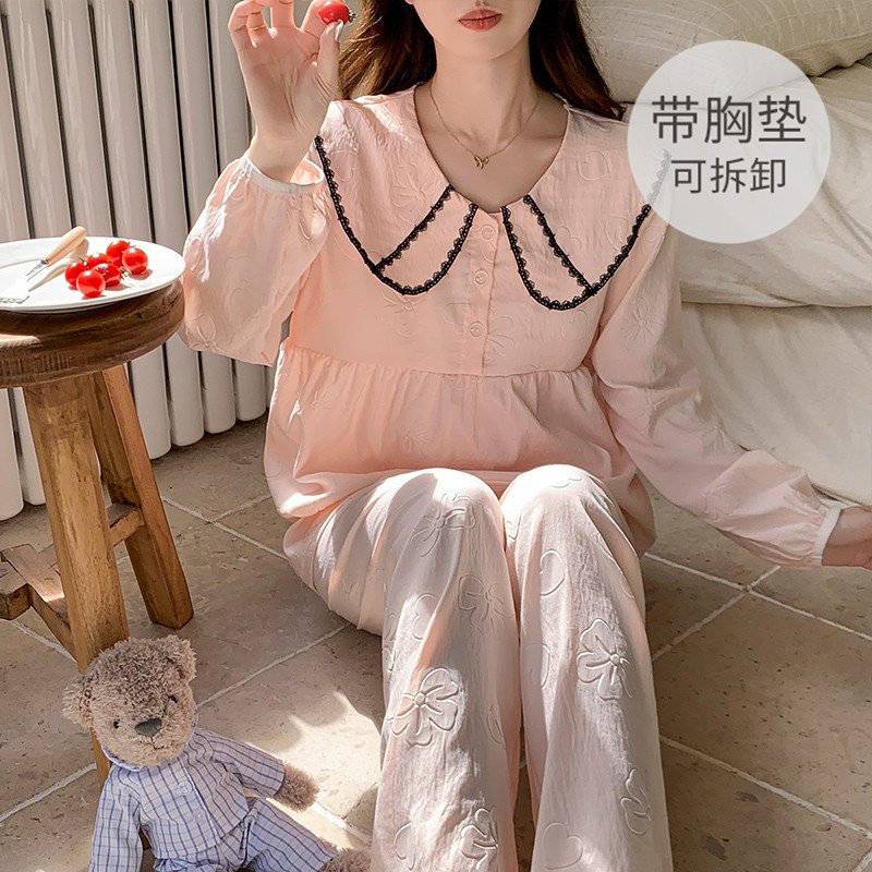 Vapetix M-XXL 【Qiao Mengran】Cloud Cotton Bandeau Bralette Sleepwear Set for Women - Spring and Autumn Sweet Long- – Bild 2