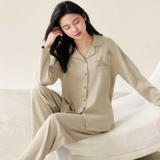 Vapetix M-XXL  New Autumn 5050 Modal Women's Collarless Open Top Long Sleeve Long Pants Pajama Set for Women Homec – Bild 3
