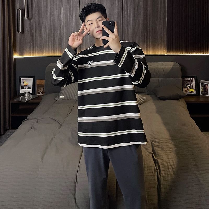 Vapetix L-XXXL Men's Spring and Autumn Winter Pajama Set with Double Pockets, Pull-on Style, Cotton-like Material, – Bild 3