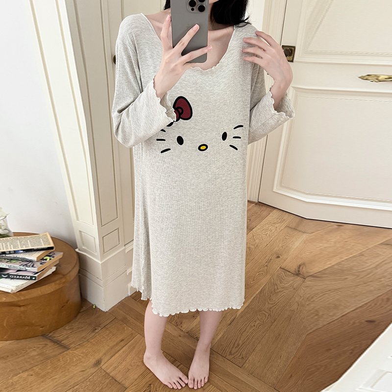 Vapetix M-XXL New Treasure (Autumn 80) Fall Medium-Long Loose Women's Cute and Sweet Cartoon Ribbed Pit Strip Cot – Bild 3