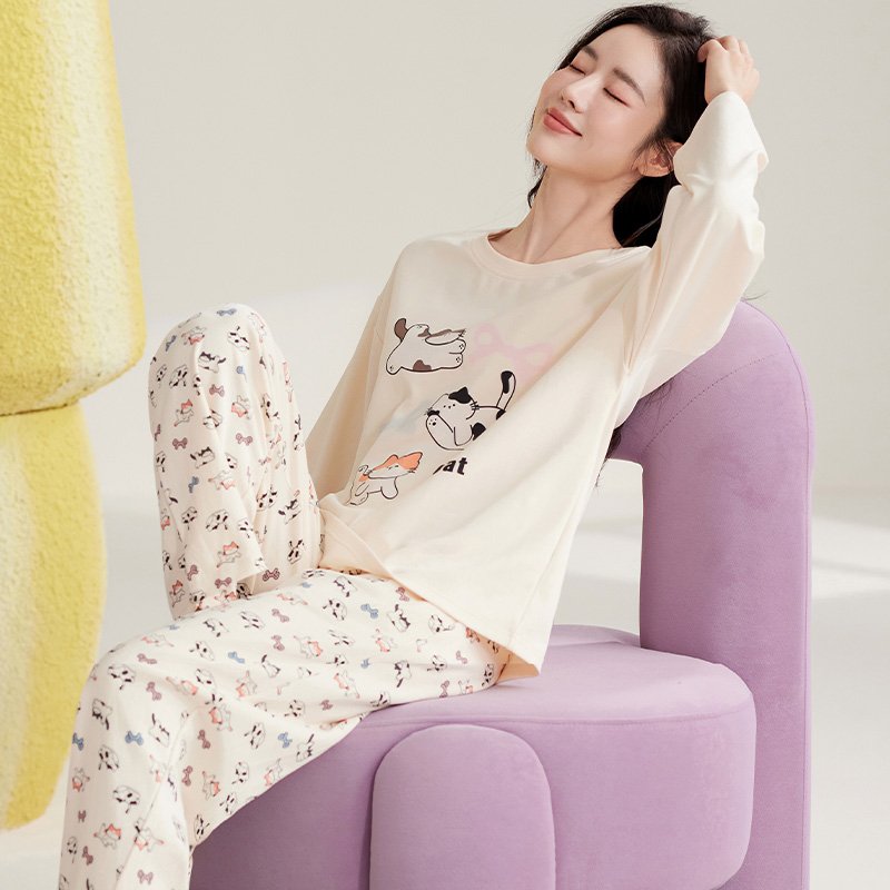 Vapetix M-XXL Autumn New Cotton-Like Women's Round Neck Long Sleeve Long Pants Pajama Set for Women Casual Home W – Bild 2