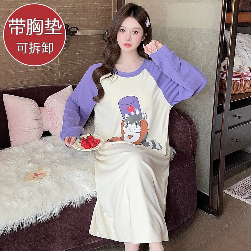 Vapetix M-5XL Double-Sided Fleece Nightgown for Women, Sweet Spring and Autumn Season, with Built-in Bra Cup, Lon – Bild 3