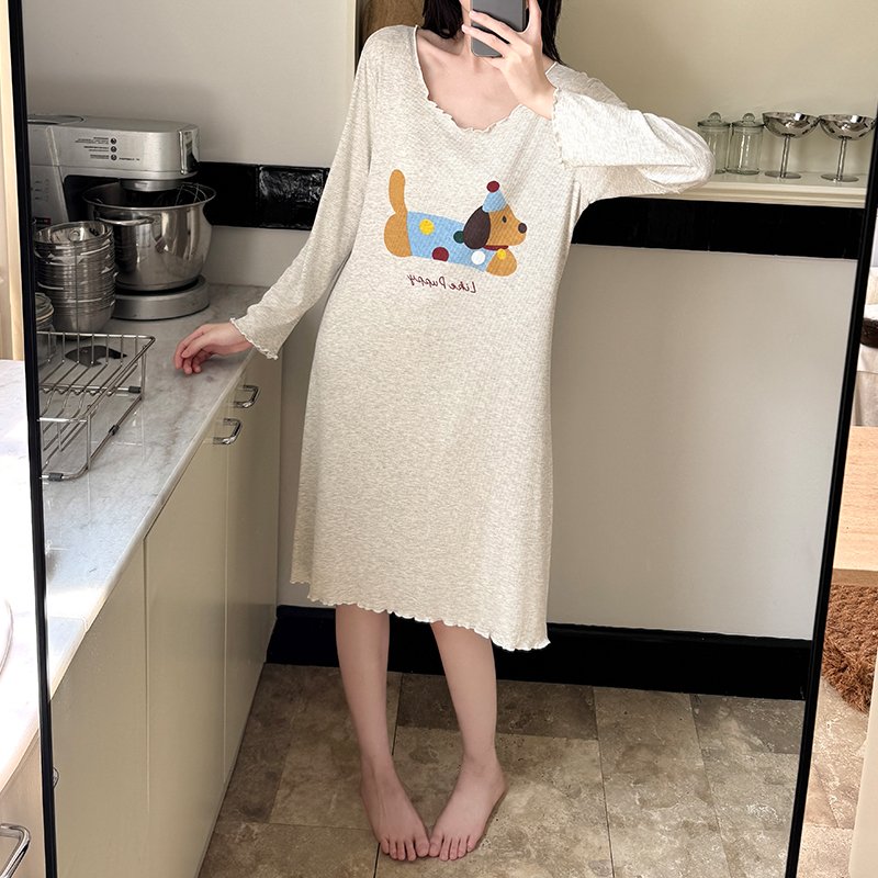 Vapetix M-XXL Xinbao (Autumn 80) Fall Medium-Length Loose Women's Cute Sweet Cartoon Ribbed Groove Cotton Homecom – Bild 2