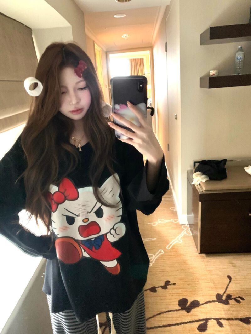 Vapetix S-XL Korean chic early autumn new snowflake cotton black long-sleeved round neck t-shirt for women loose – Bild 3
