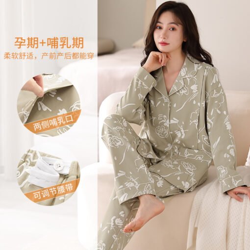 Vapetix M-XXXL  New Autumn 100% Cotton Women's Collarless Open Front Long Sleeve Long Pants Nightgown Set for Postp – Bild 5