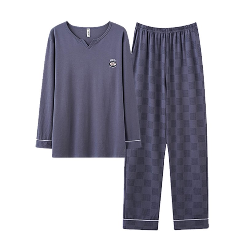 Vapetix L-XXXL Autumn New Cotton-Like Men's Plaid Round Neck Pullover Long Sleeve Long Pants Pajama Set for Men Ho – Bild 2