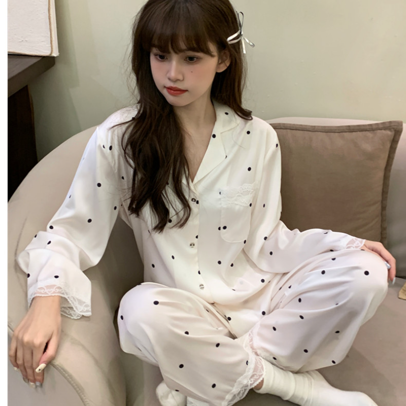 Vapetix M-XL Autumn Sophisticated Ice Silk French-Style Affordable Luxury Polka-Dot Silk Long-Sleeve Outwear-Rea - 图片 5