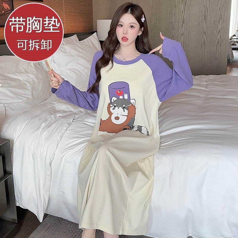 Vapetix M-5XL Double-Sided Fleece Nightgown for Women, Sweet Spring and Autumn Season, with Built-in Bra Cup, Lon – Bild 5