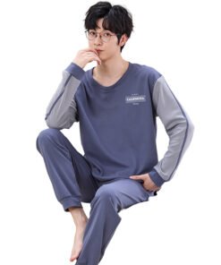 Vapetix L-XXXL  Men's Spring and Autumn Sleepwear Set 2025 New Arrival Pure Cotton Long-Sleeved Long Pants Autumn L
