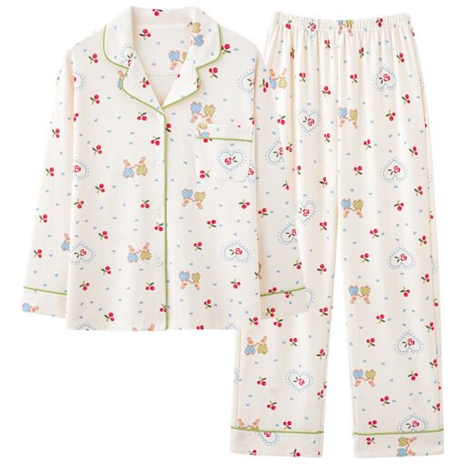 Vapetix M-XXXL  Autumn New Women's 6040 Cotton Collarless Open Front Long Sleeve Long Pants Pajama Set for Women Ho – Bild 2