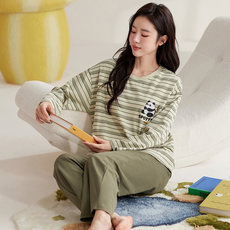 Vapetix M-XXL Autumn New Cotton-Like Women's Crew Neck Pullover Long-Sleeve Long Pants Pajama Set for Women Casua – Bild 3