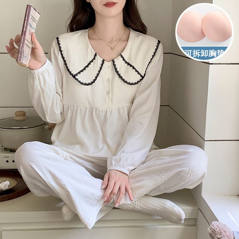 Vapetix M-XXL Women's Fall New Sleepwear Knit Cloud Cotton Band with Padded Chest Sweet Princess Style Long Sleev – Bild 2