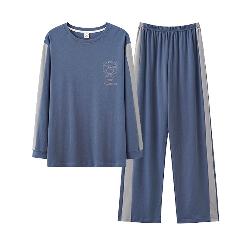 Vapetix L-XXXL Autumn New Cotton-Like Men's Loose-Fitting Crew Neck Pullover Long-Sleeve Long Pants Pajama Set for