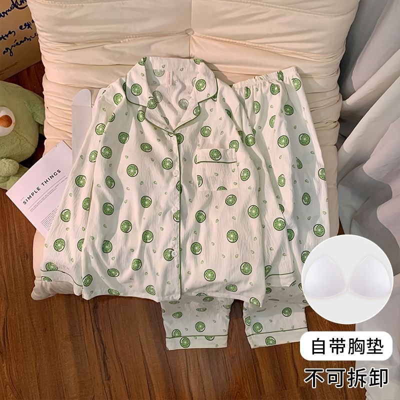 Vapetix M-XXL Women's New Autumn Pajama Set with Chest Pads, Knitted Cloud Cotton Cardigan, Sweet Long-Sleeve Hom – Bild 3