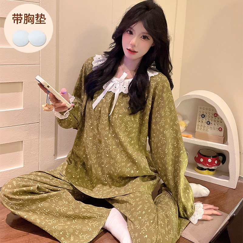 Vapetix M-XXL Women's Fall Long Sleeve Princess Style Pajama Set with Cute Round Neck Ruffle Set - Cloudy Cotton – Bild 5