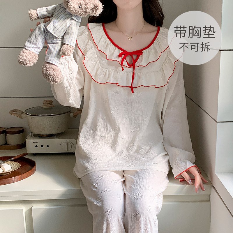 Vapetix M-XXL 【Qiao Mengran】Cloud Cotton Band Bralette Pajamas for Women Spring and Autumn Sweet Long-Sleeved Lon – Bild 3