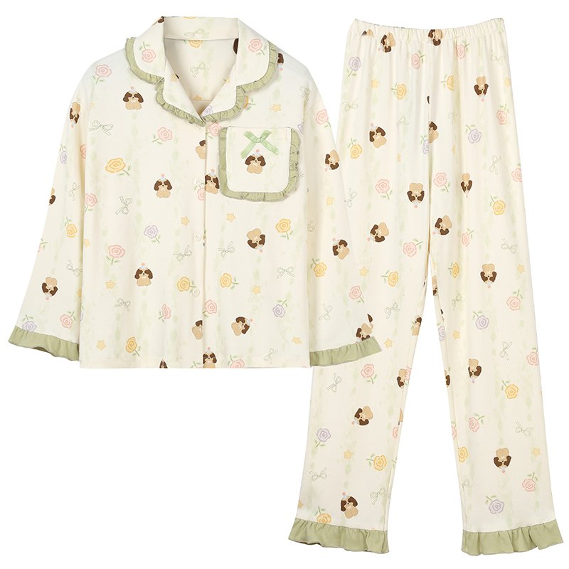 Vapetix M-XXL Women's Sweet and Cute Long-Sleeve Sleepwear Set with Cardigan (100% Combed Cotton) - 2025 Autumn/W