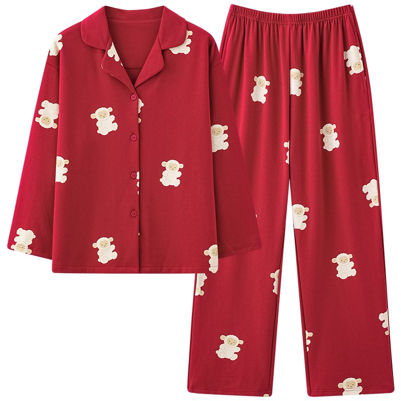 Vapetix M-XXXL Autumn New Cotton-Like Wedding Celebration Round Neck Pullover Long-Sleeve Long Pants Pajamas for M – Bild 2