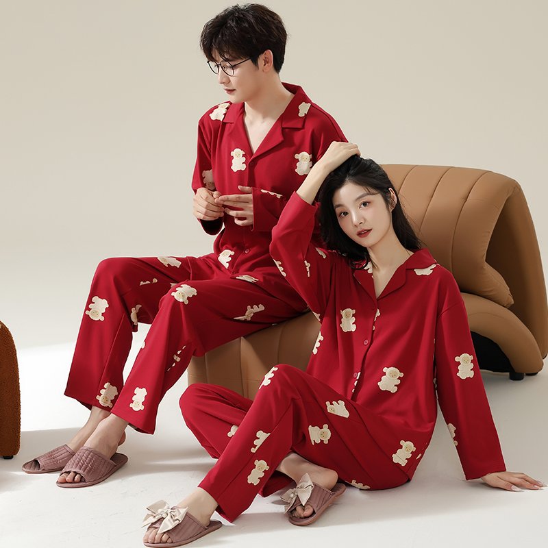 Vapetix M-XXXL Autumn New Cotton-Like Wedding Celebration Round Neck Pullover Long-Sleeve Long Pants Pajamas for M – Bild 3