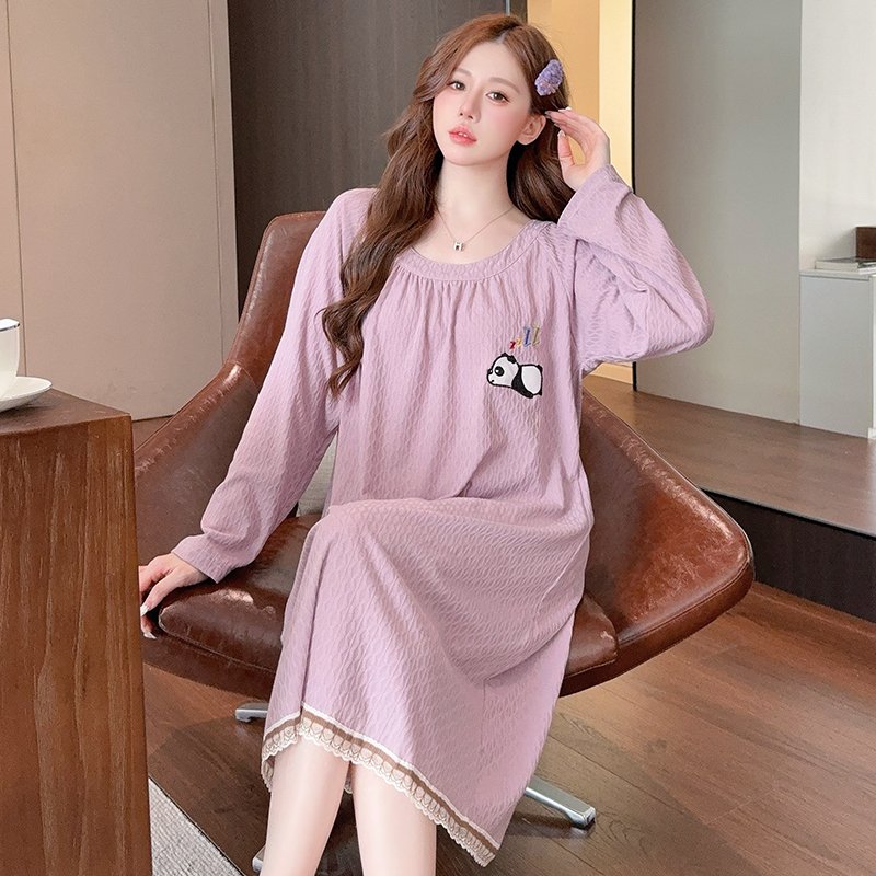 Vapetix M-5XL Lace Printed Nightgown for Women - Spring and Autumn Sweet Princess Style Long-Sleeved Medium-Long – Bild 3