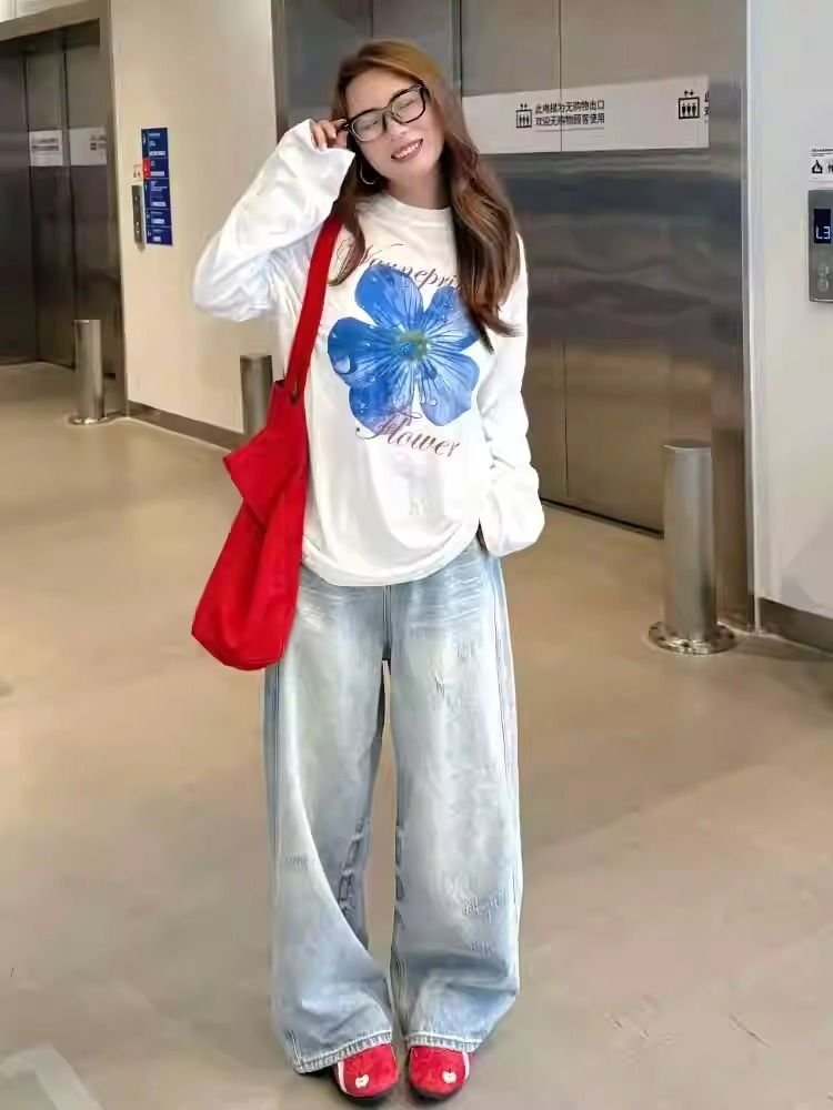 Vapetix S-3XL Official Image 21 Piece 100% Cotton - 210g Autumn Long Sleeve T-Shirt for Women Loose Top Printed – Bild 2